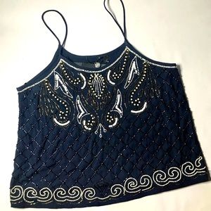 BKE Boutique Navy Beaded Crop Tank Top, S NWT